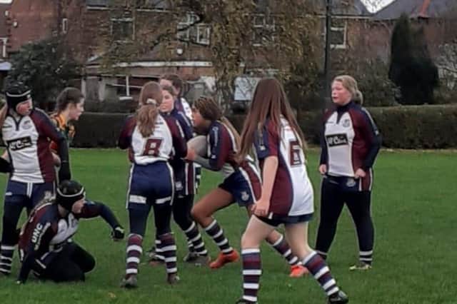Scarborough RUFC Girls U13s in action at Selby RUFC