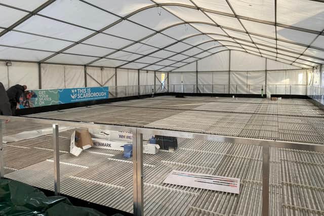 Builders put the finishing touches to Scarborough's new festive ice skating rink. (Photo: Scarborough Council)