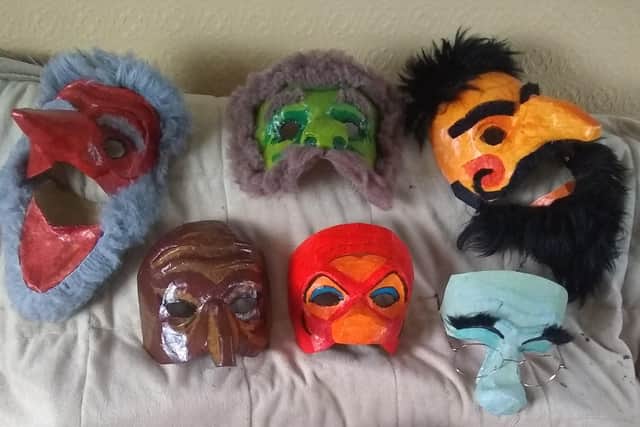 Some of the masks which will be part of the Older Sparklers’ (ages 12-18) entry next year.