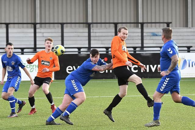 Valley (blue kit) take on Grangetown in the North Riding FA Sunday Chjallenge Cup
Photo by Richard Ponter