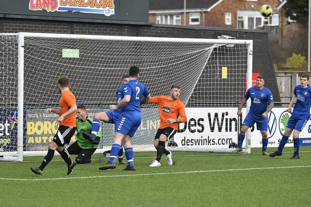 Valley (blue kit) take on Grangetown in the North Riding FA Sunday Chjallenge Cup at the Flamingo Land Stadium
Photo by Richard Ponter