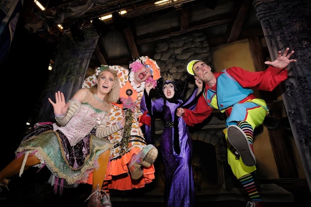 Phil Beck as Dame Dotty, Dale Ibbeston as Muddles, Sarah Nelson as the wicked queen and Genie Gledhill as the fairy in Snow White which runs at Scarborough Spa until New Year's Day