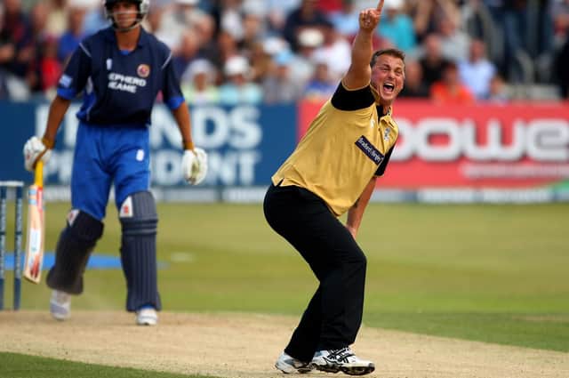 Darren Gough, playing for Yorkshire in 2008 unsucessfully appeals for LBW against Alastair Cook of Essex during the Friends Provident Trophy Semi-Final.
Gough has been appointed as Managing Director of Cricket at Yorkshire County Cricket Club.
(Photo by Richard Heathcote/Getty Images)
