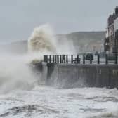 Waves batter Sandsend seafront during Storm Arwen.