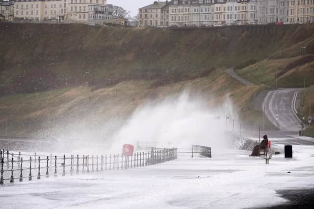 Storm Arwen waves pound the seafront at Scarborough.
picture: Richard Ponter, 215055h