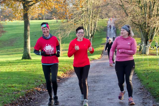 Lynda Gent, left, and Sharon Bowes, centre, in action for Brid Road Runners at the Sewerby Parkrun
Photos by TCF Photography