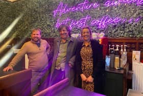 Edwin and Izzy Jowsey at the Brunswick Centre, Whitby, with BBC Radio 4’s Mark Steel.