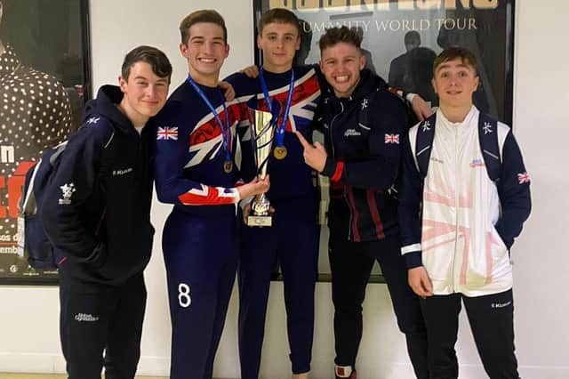 Scarborough Gymnastics Academy’s five European Championship medal stars are, from left, Rory Sadler, Max Teasdale, Brodie Aziz, Joseph Fishburn and Jacob Bland