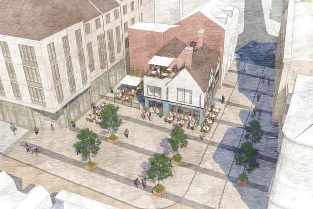 A bird's-eye view of the new "public square" and pedestrianisation of St Helen's Square.
