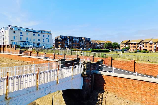 The modern day scene looking across the top of the Donkey Bridge.
