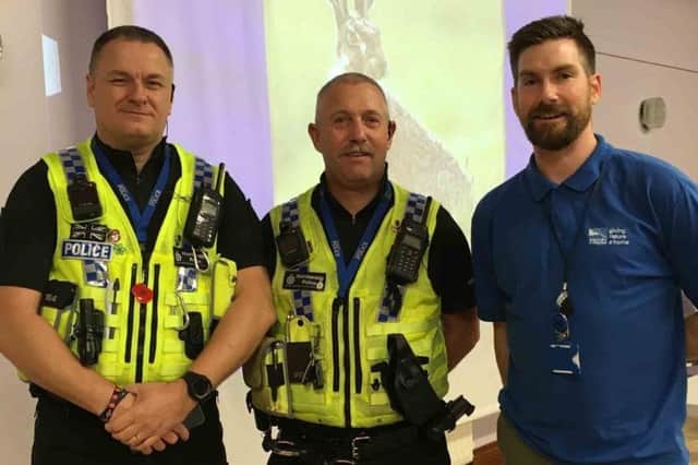 RSPB assistant investigations officer Jack Ashton Booth (right) is pictured with wildlife crime police officers. Photo courtesy of the RSPB