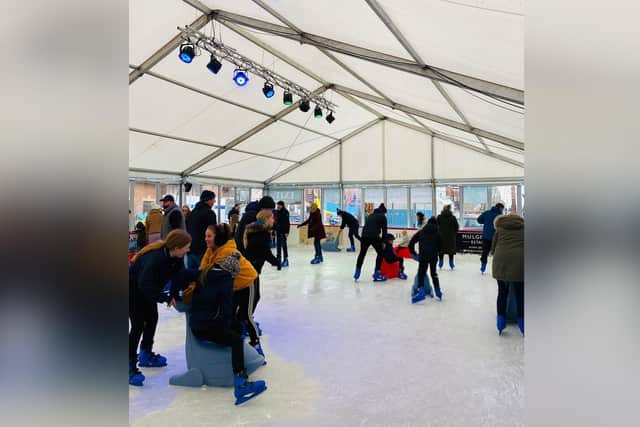 Skaters on Whitby's real ice rink at Endeavour Wharf.