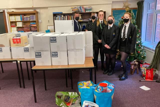 Caedmon College Whitby students with their donations for Foodbank4Whitby.