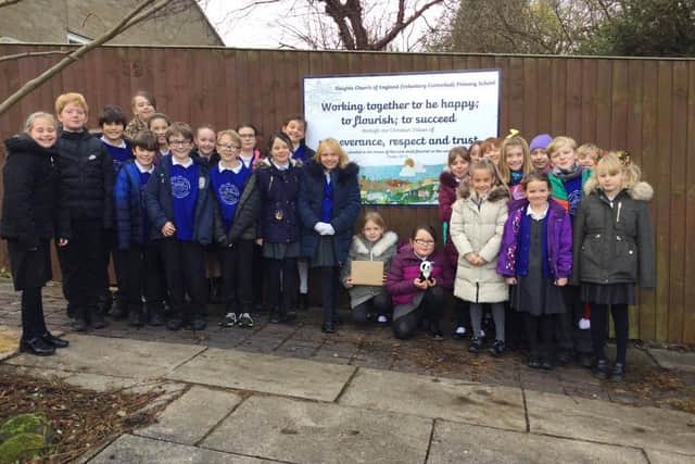 Sleights School children who adopted a panda who they have called Bobby.