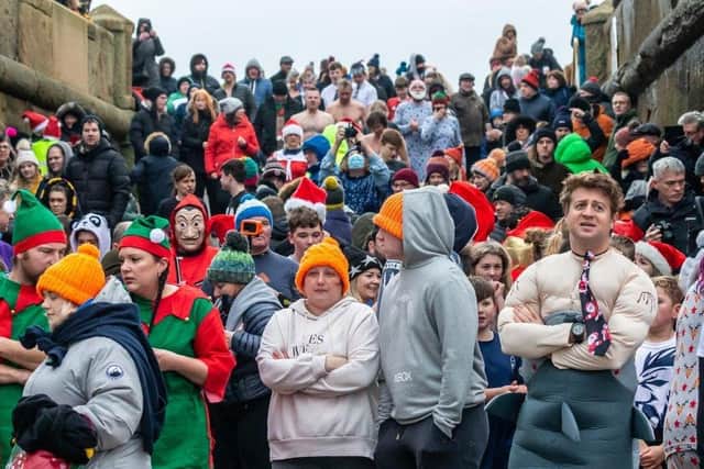 Dippers on the slipway waiting for the countdown to race in to the sea.