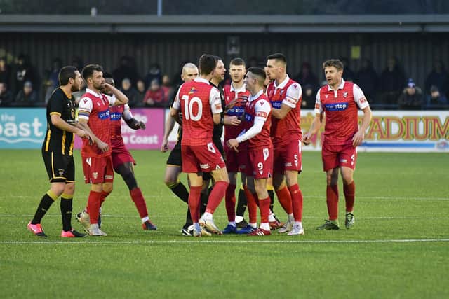 Tempers fray in the festive 1-1 draw between Scarborough Athletic and Morpeth Town on December 27.