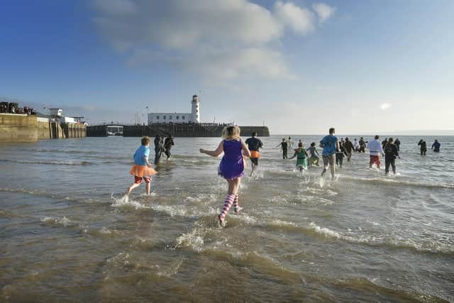 Revellers take to the water on New Year's Day in 2020.