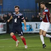 Ryan Watson on the ball for Scarborough Athletic in their New Year's Day 1-0 loss at South Shields.

Photo by Morgan Exley