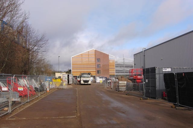 The new multi-storey car park for Warwick Hospital being built.