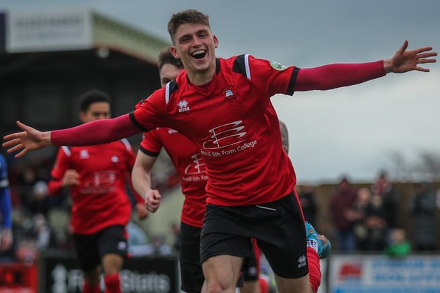 Action and Eastbourne Borough celebrations as the Sports score the only goal to defeat At Albans City in the National South at Priory Lane / Pictures: Andy Pelling