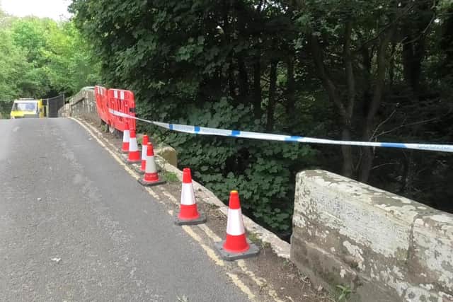 The damage caused to the bridge in Grosmont - Image: Robert Townsend