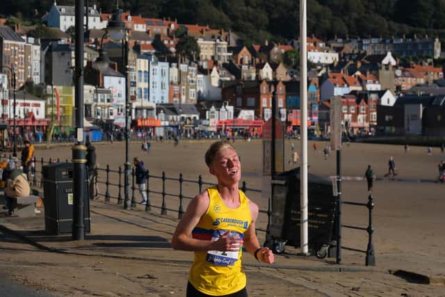 Scarborough AC's Jackson Smith battles on to take second place in the McCain Yorkshire Coast 10K.. PHOTO BY RICHARD PONTER