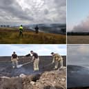 Montage of photos showing the Langdale Moor fire of summer 2025.