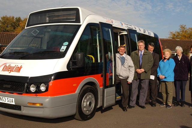 The Launch of TaxiBus for Herringthorpe,  L to R, Dennis allderson (chair), Cllr Gerald Smith, Roy Wilks (SYPTA), Cath Wright, Anthea Leadbetter and Laurie Thomas in 2003