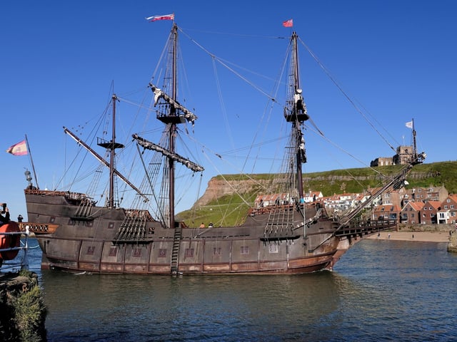 Galeón Andalucía makes for a majestic sight on her arrival in Whitby.