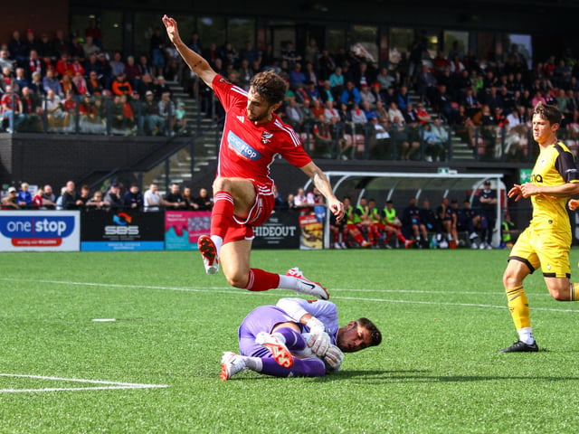 The Chester keeper claims the ball ahead of Boro's Curtis Durose.