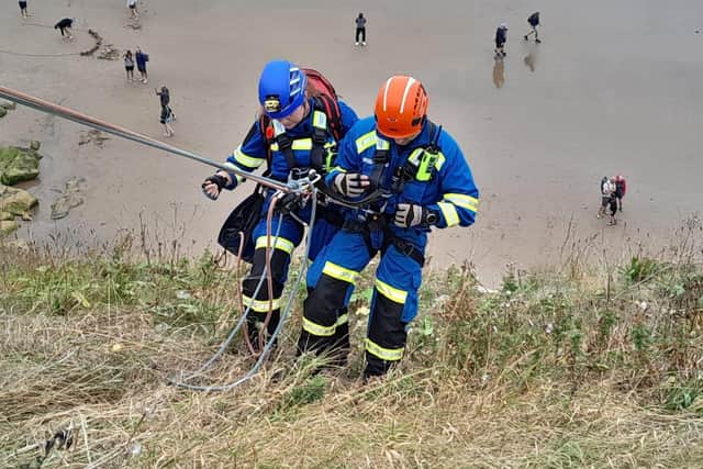 Team members Kara from Whitby Coastguard and Shaun from Staithes Coastguard met at West Cliff in Whitby to do their qualifications.