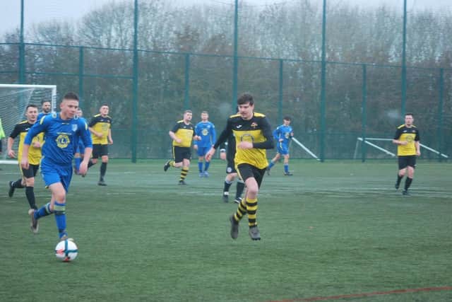 Union Rovers' Josh Ward, right, in action against Filey Reserves.