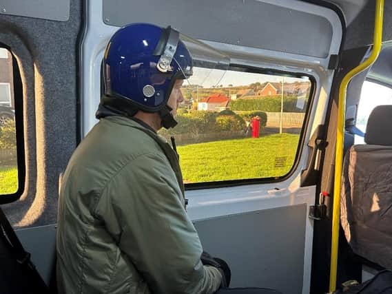 North Yorkshire Police officer on there way to a Scarborough property during the national week of action to target county lines drug dealing.