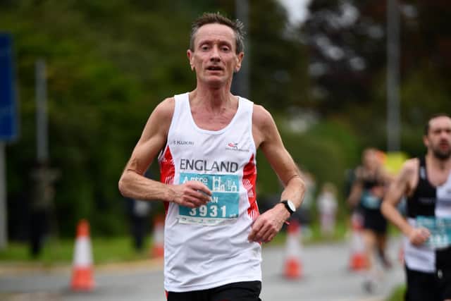 Sean Kelly in action for England at the Chester Marathon.