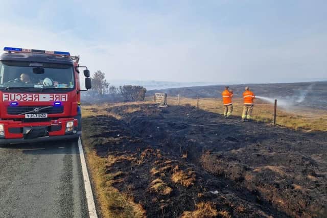 The Langdale Moor fire has been ongoing since August 11. Credit: Bentham Fire Station.