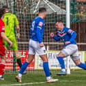 Nathan Thomas levels for Whitby Town at home to Bradford Park Avenue to earn the 1-1 draw. PHOTOS BY BRIAN MURFIELD