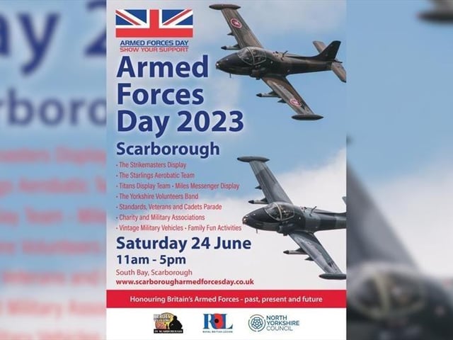 Armed Forces Day in Scarborough will take place on June 24 at Scarborough South Bay, between 10:00am and 5:00pm. Entry is free and the day will include parades, displays, musical performances, and interactive exhibits.