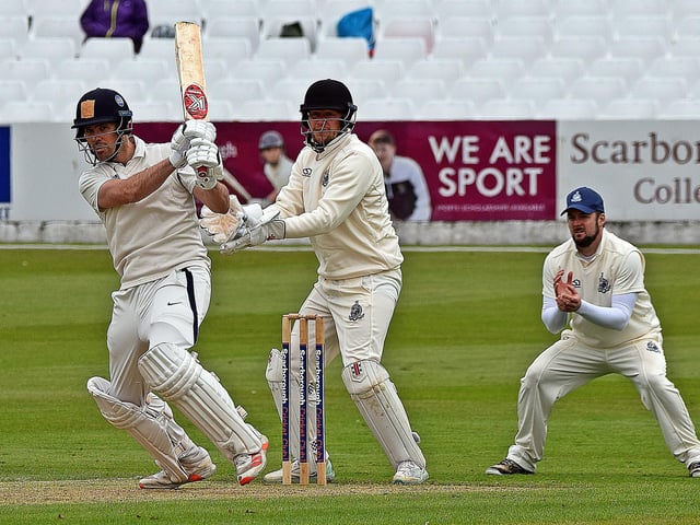 Harrogate's Matt Pillans goes on the attack.