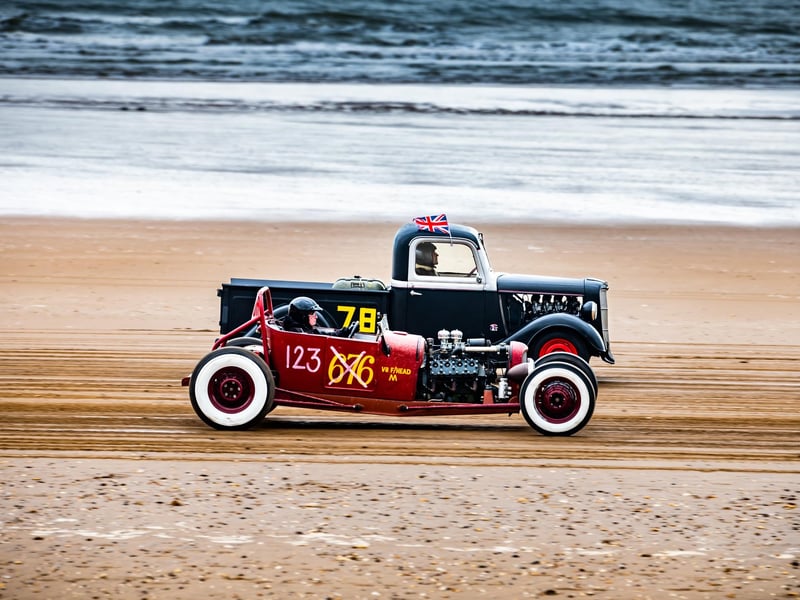 This years The Race the Waves Vintage Beach Race festival held on Bridlingon's south beach with over one hundred competitors taking part in the event from the early years of coastal motor racing to post-war American hot-rodders and drag racing culture. Picture By Yorkshire Post Photographer,  James Hardisty. Date: 22nd April 2023.