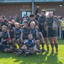 Scarborough RUFC players celebrate their win against Dronfield to beat relegation on the final day of the season.