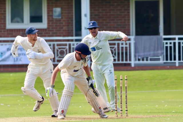 Visitors Sherburn celebrate the stumping of Brid 2nds' Chris Leeson, but it was the home side who claimed victory. PHOTOS: TCF PHOTOGRAPHY