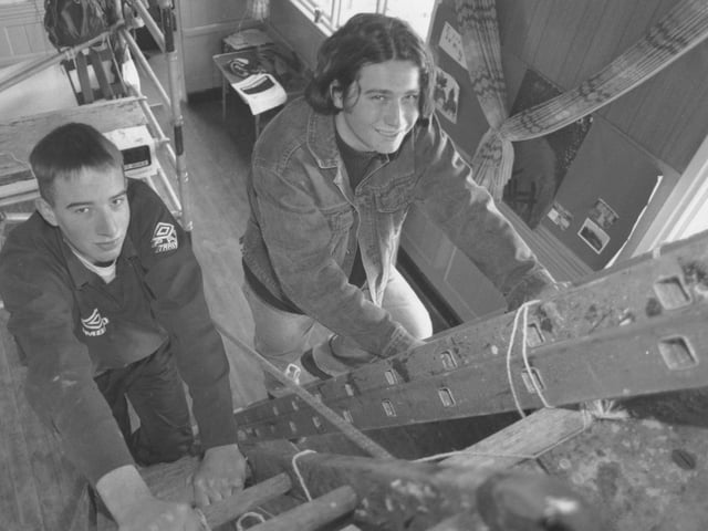 In November, 1995, Filey Venture Scouts attempted a climb equal to the size of Mount Everst in their Scout Hut at Filey. Pictured starting the ascent, left to right, Robert Emmett and Stephen McHugh. 