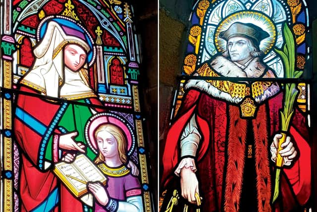 The windows feature a range of historical images, including St Thomas More (right)