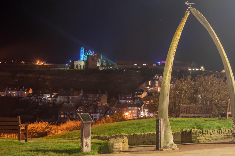 Whitby Abbey lit up, seen from the town's iconic whalebone arch.
picture: Deborah McCarthy.
