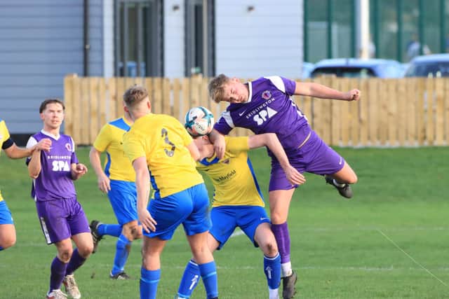 Bridlington Spa, purple kit, in action against Seamer Sports last season. Photos by TCF Photography