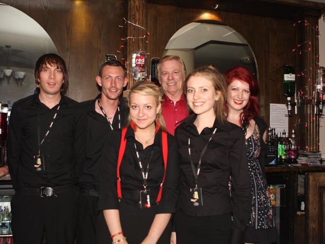Red Square staff Nils, Tom, Lisa, Rita, Amber and Sadie open the new bar