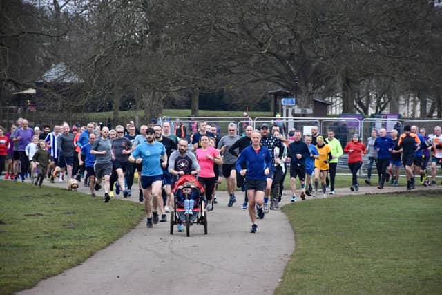 The Sewerby Parkrun entrants race away from the start at Sewerby Hall
