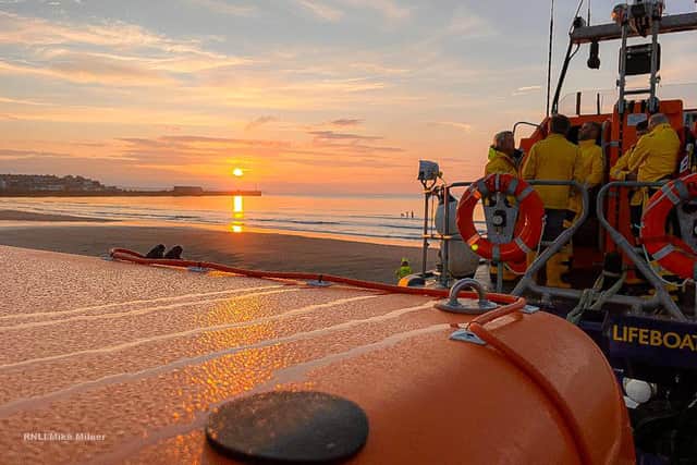 Dawn recovery of the Bridlington all-weather lifeboat 'Antony Patrick Jones'. Credit: RNLI/Mike Milner