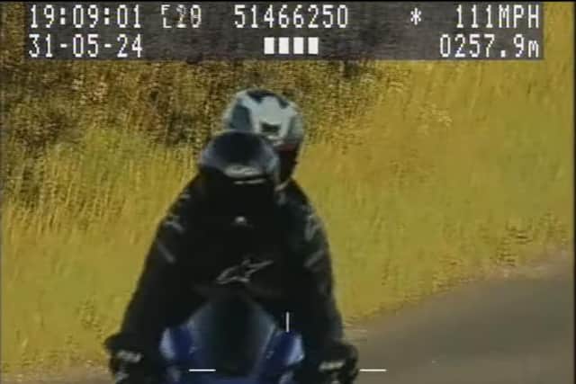 Speed cameras recorded the motorcyclist travelling at 111mph