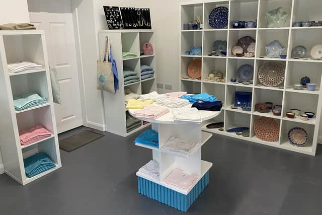 Inside Sandsend Ceramics, at East Row.
